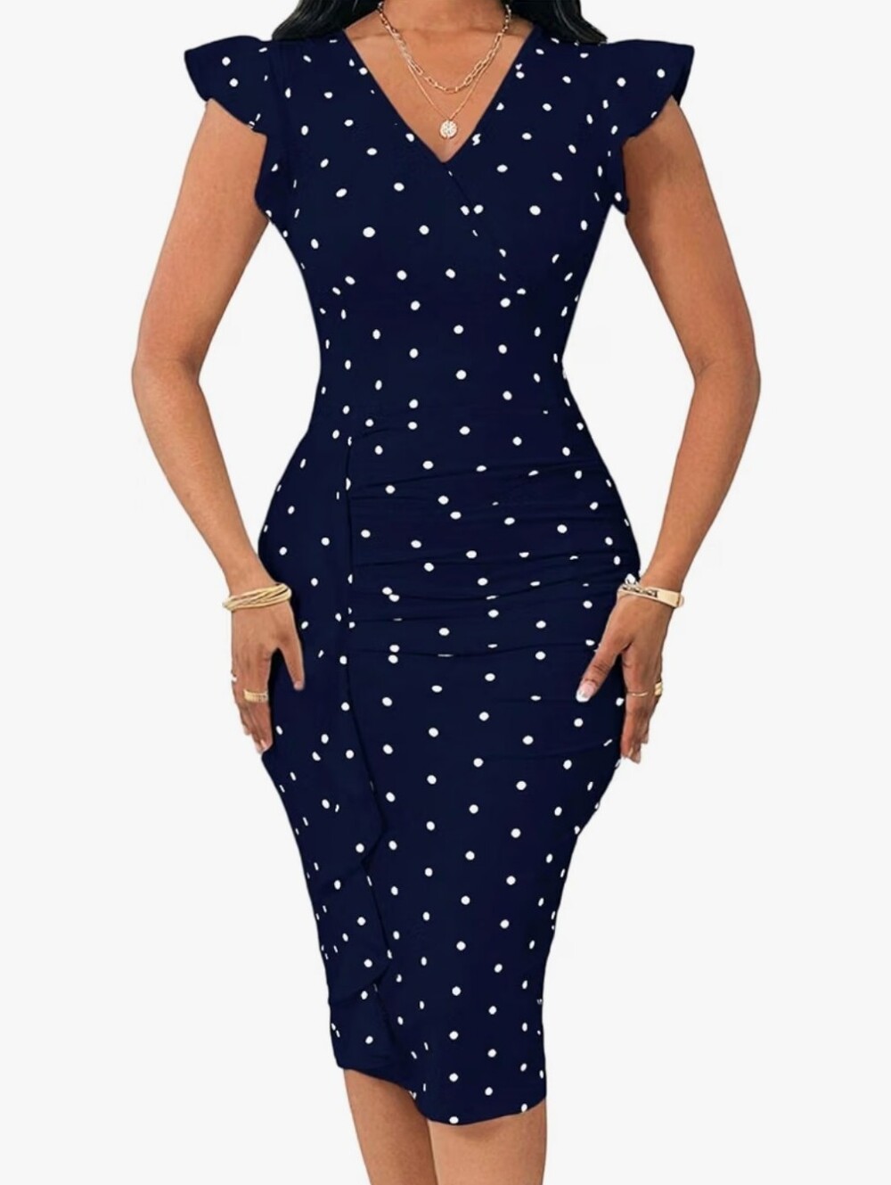Women's Polka Dots Ruched Bodycon Dress